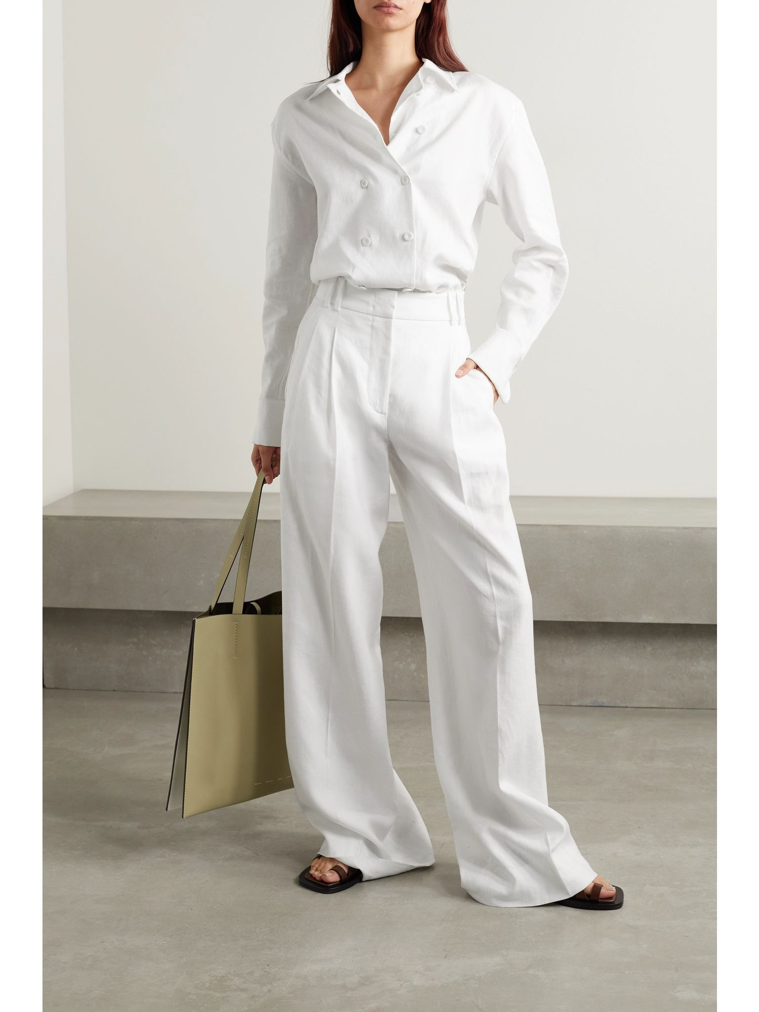 + NET SUSTAIN pleated linen wide-leg pants White - 2