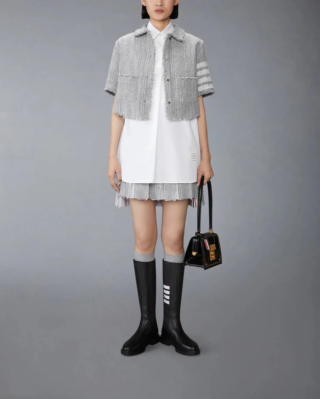 SOLID TWEED 4-BAR PLEATED MINI SKIRT - 2