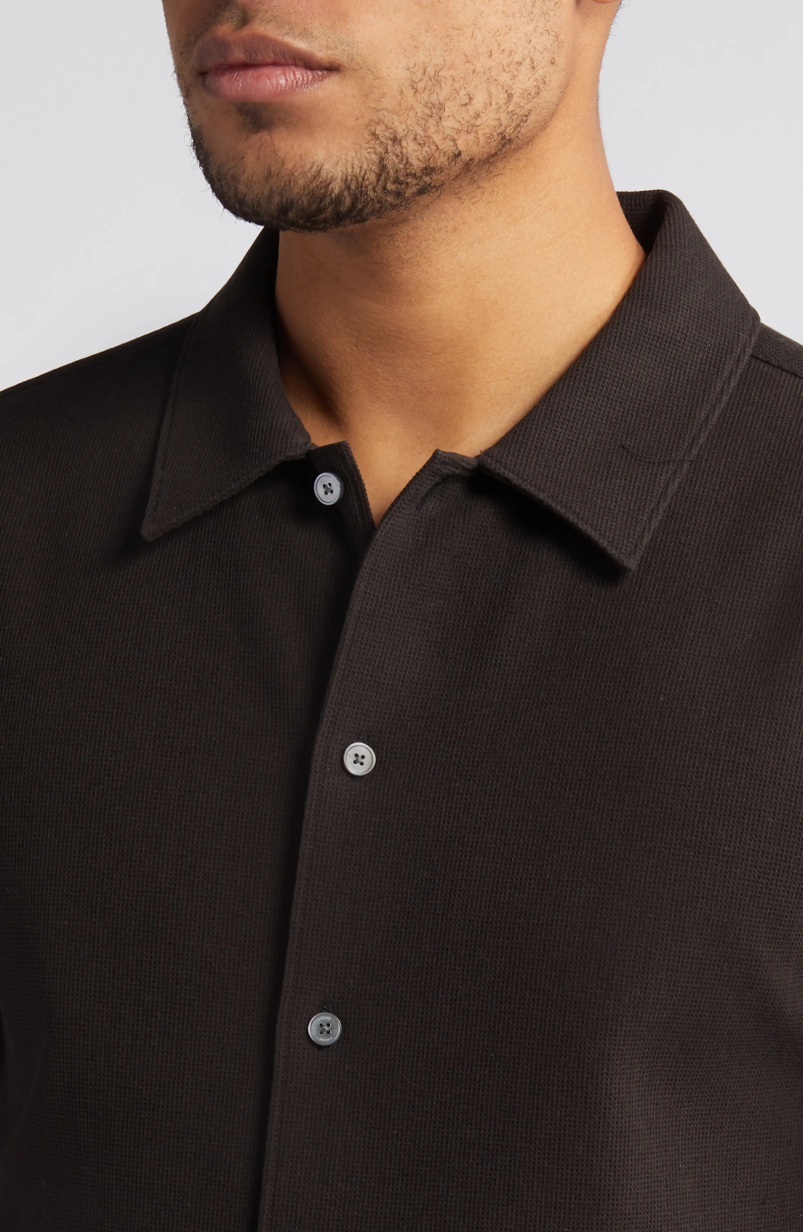Textured Short Sleeve Button-Up Shirt - 4