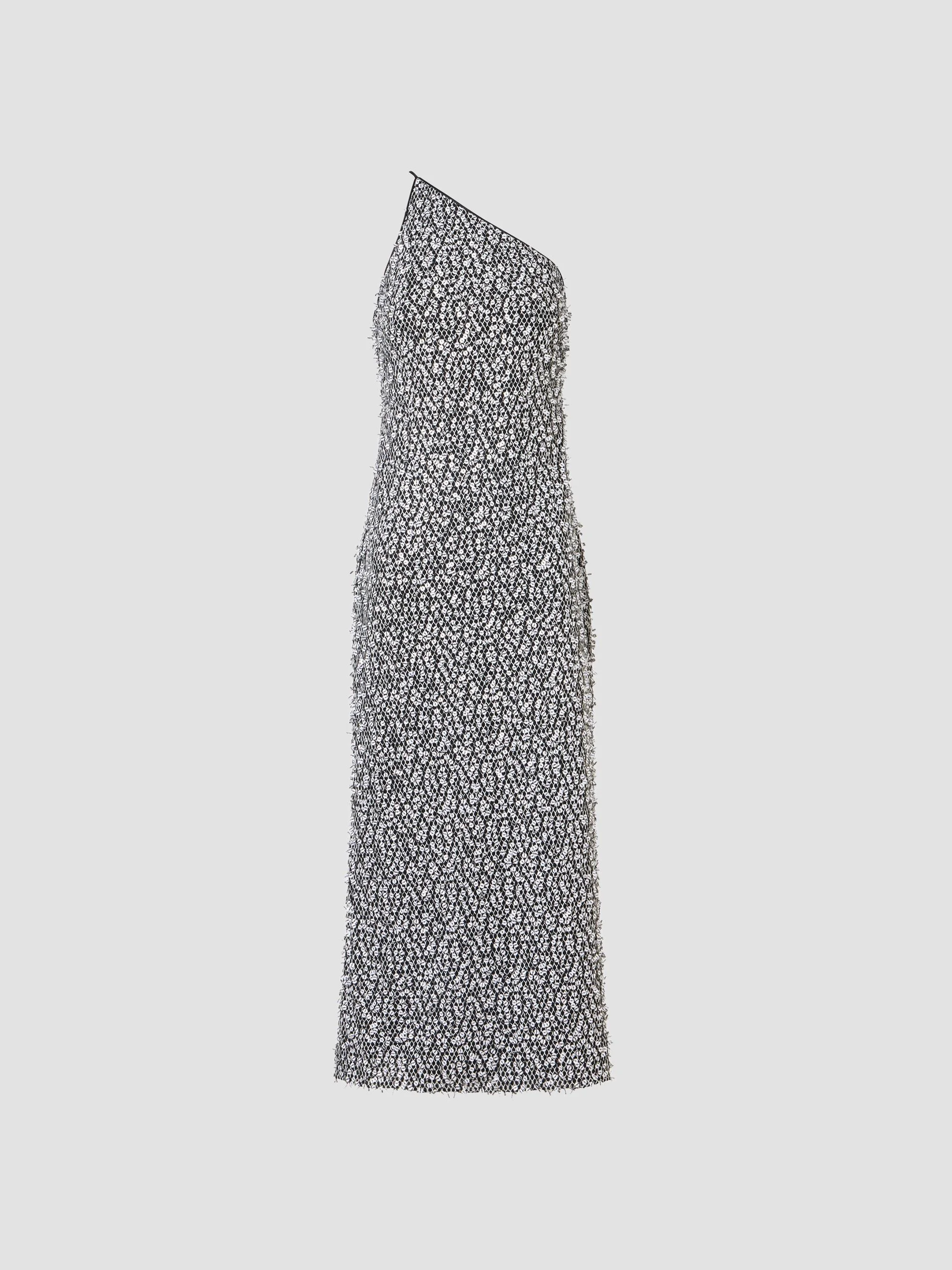 Women's Sequined Cotton-Blend Net One-Shoulder Midi Dress - Ecru Black - 1