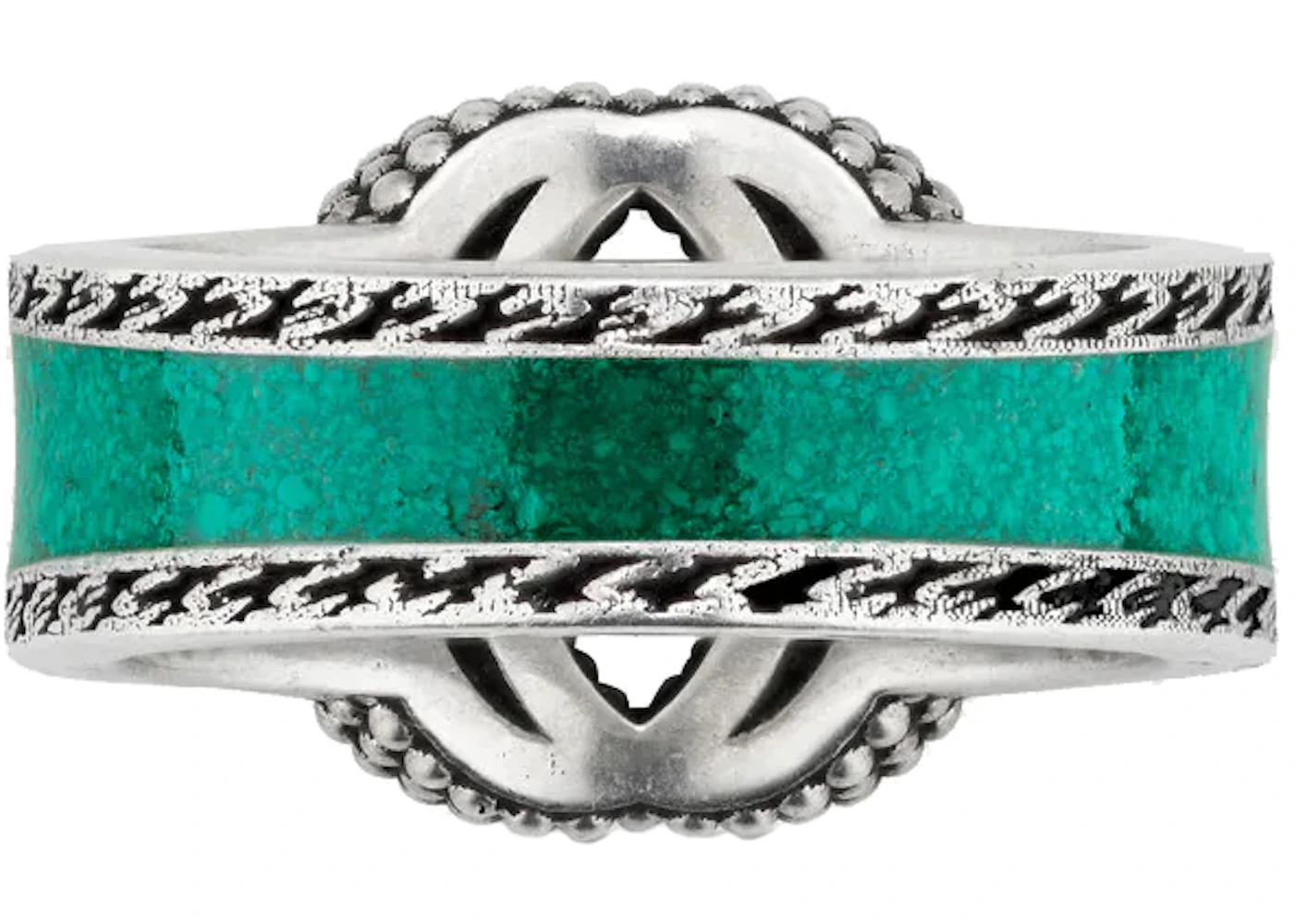 Gucci Ring With Interlocking G Textured Trim Silver - 3