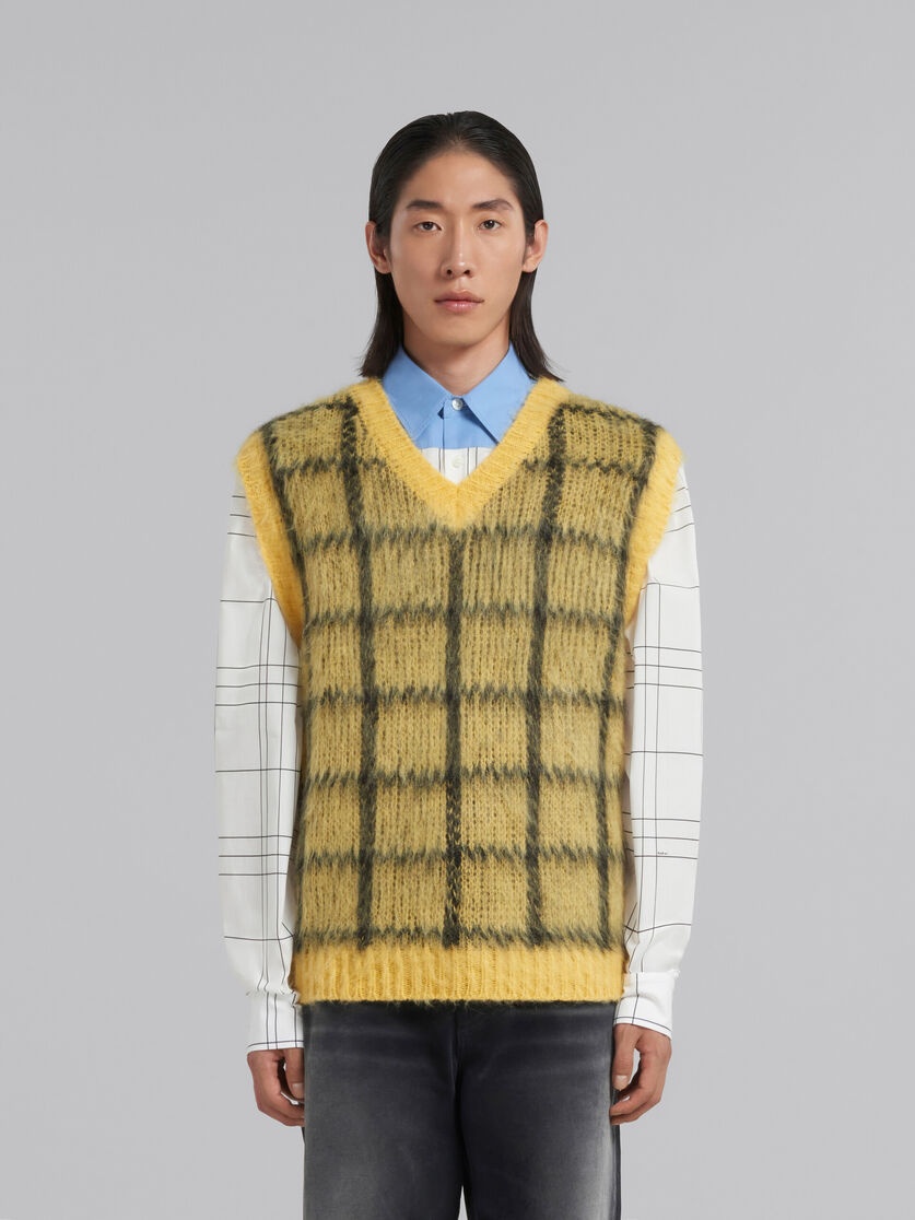 YELLOW CHECKED MOHAIR SLEEVELESS JUMPER - 2