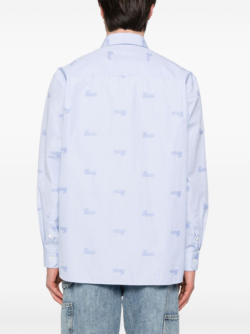 embroidered-logo striped shirt - 4