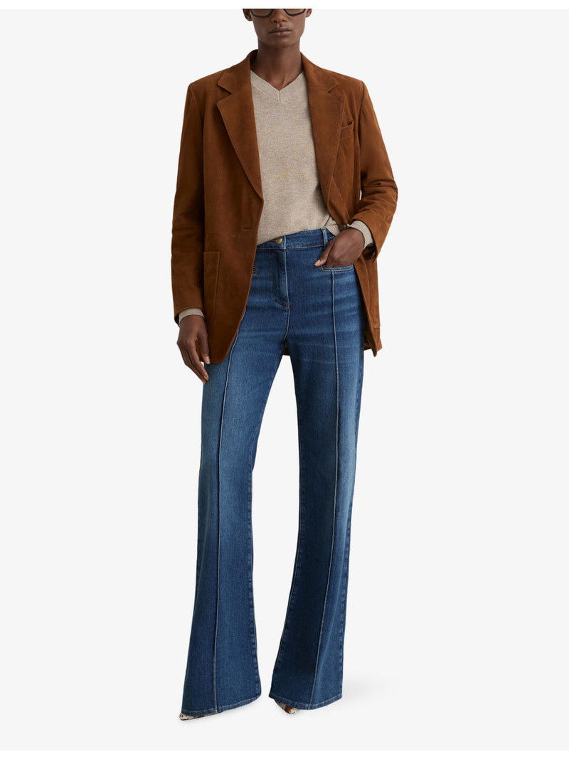 REISS Claude Flared-Leg Pintuck Stretch-Denim Jeans outlook