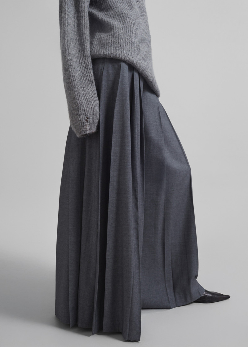 Carrick Pleated Wide Trousers - Dark Grey Melange 3