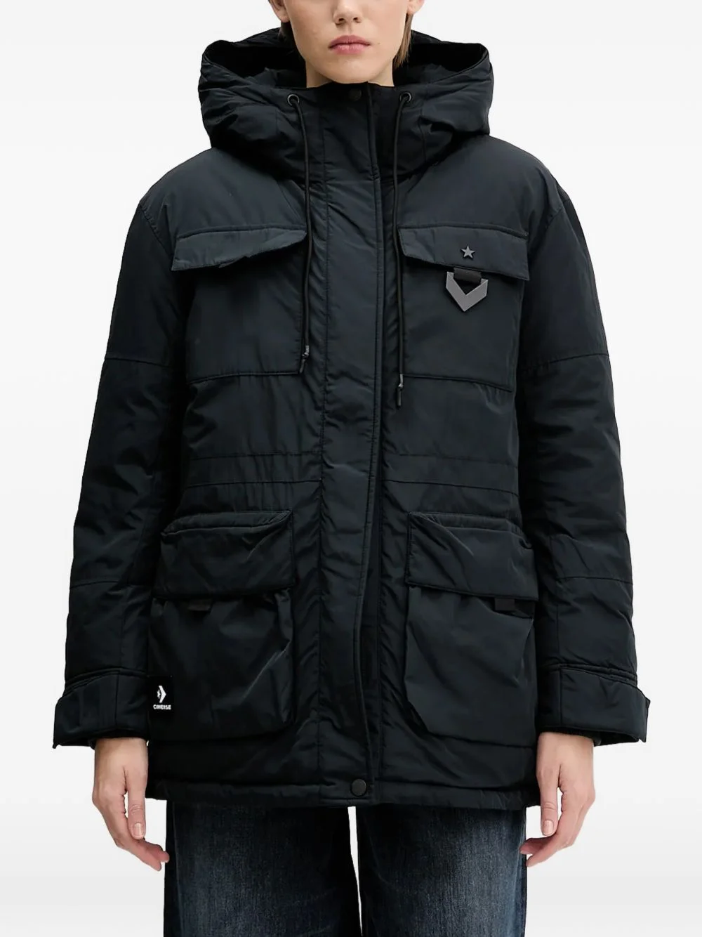 hooded patch jacket - 1