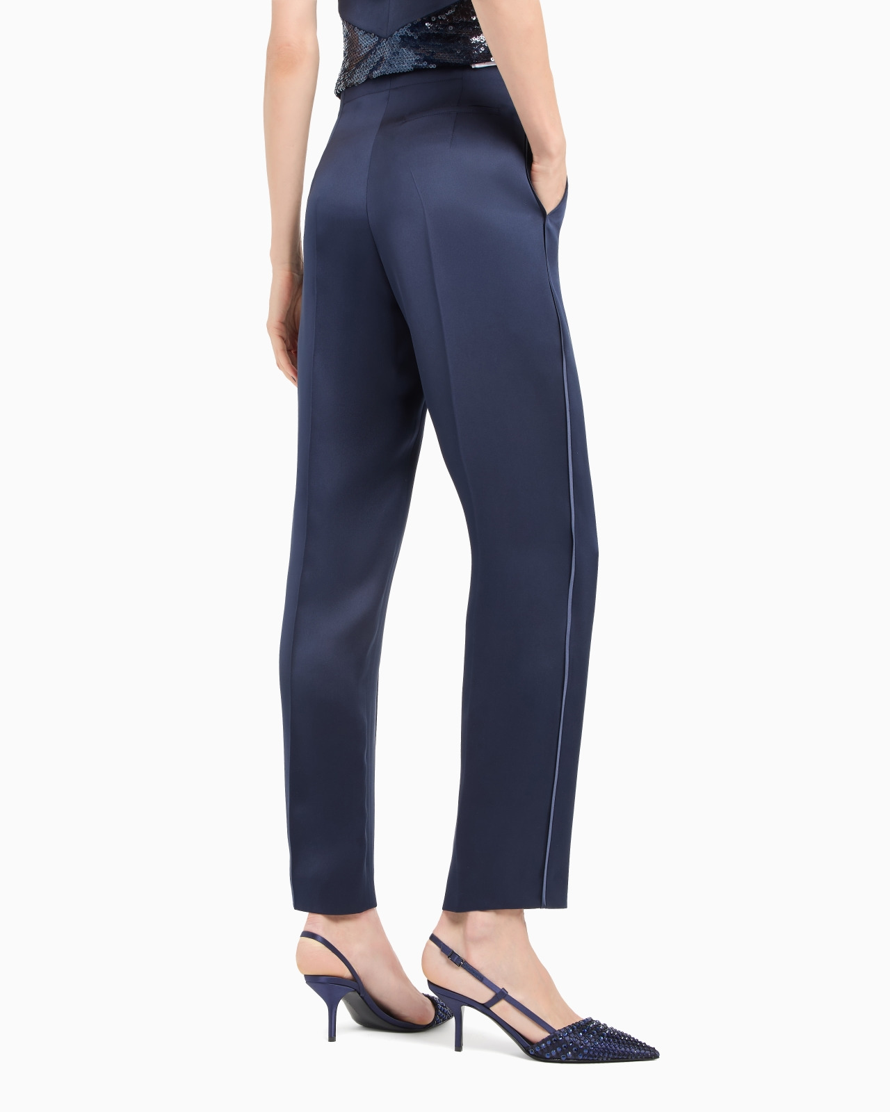 GLITTER SILK SATIN SINGLE-PLEAT TROUSERS - 3