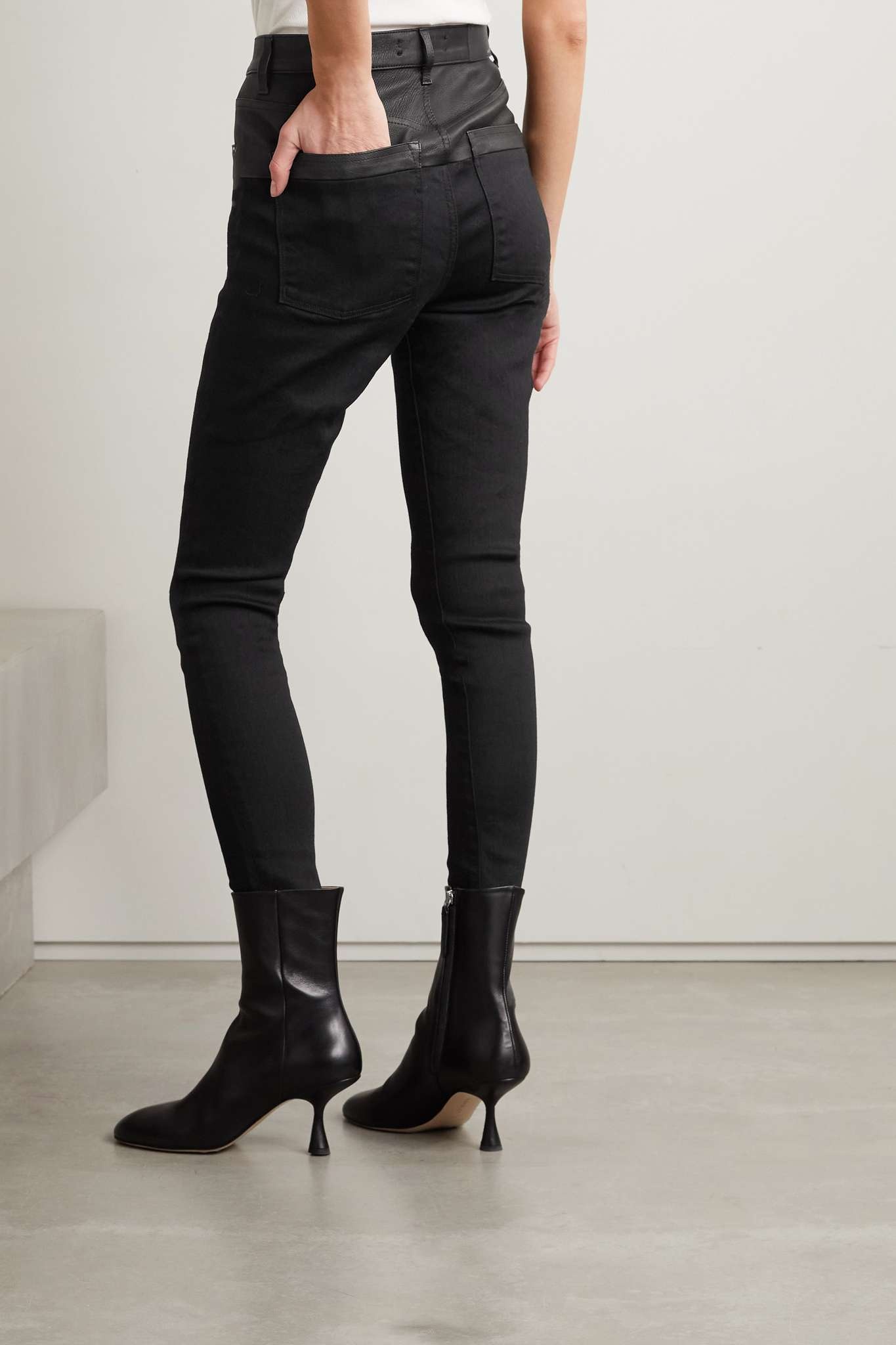 Leather-paneled high-rise skinny jeans - 4