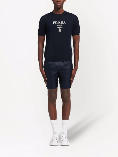 Prada logo-intarsia short-sleeve knitted top outlook