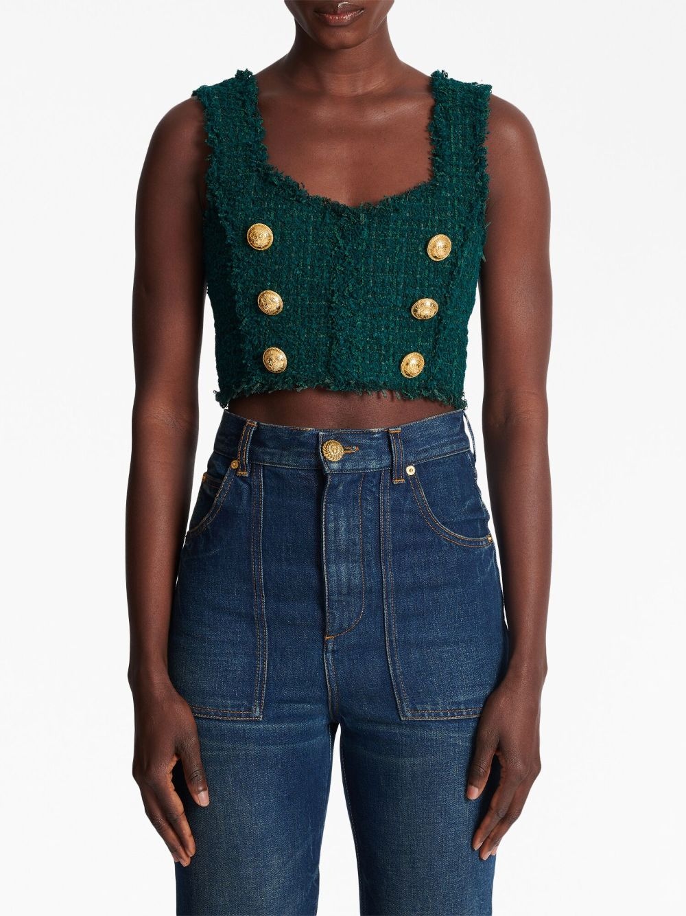 6-Buttons tweed cropped top - 5