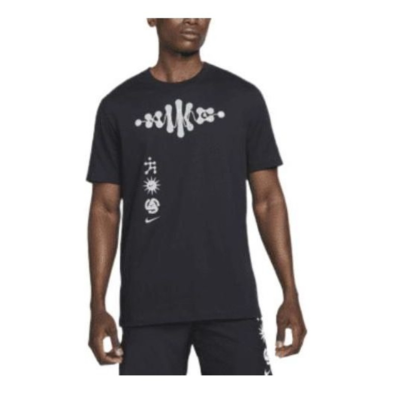 Nike Dri-FIT Pattern Printing Quick Dry Breathable Knit Round Neck Short Sleeve Black DM5436-010 1