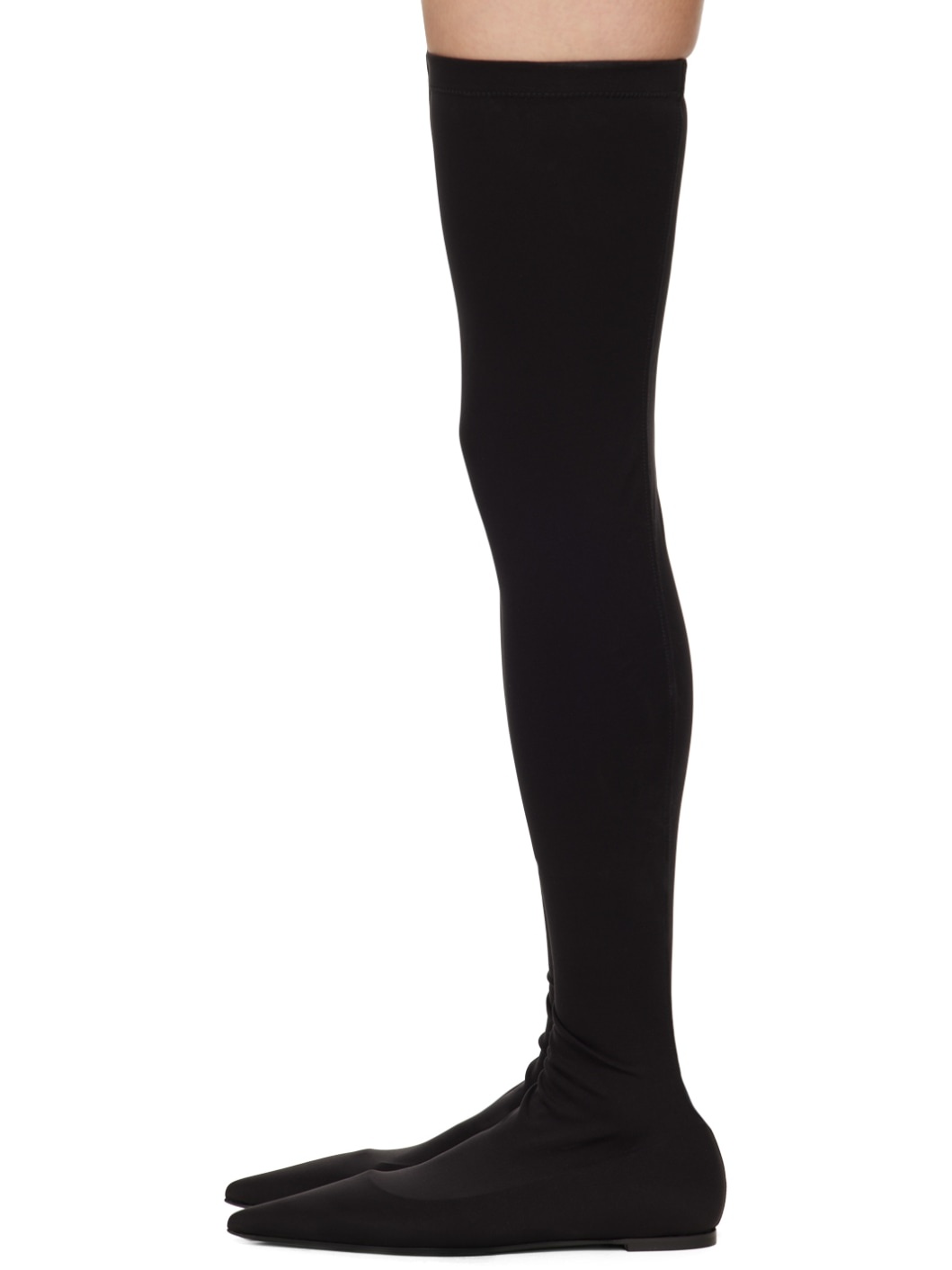 Black Stretch Jersey Thigh-High Boots - 3