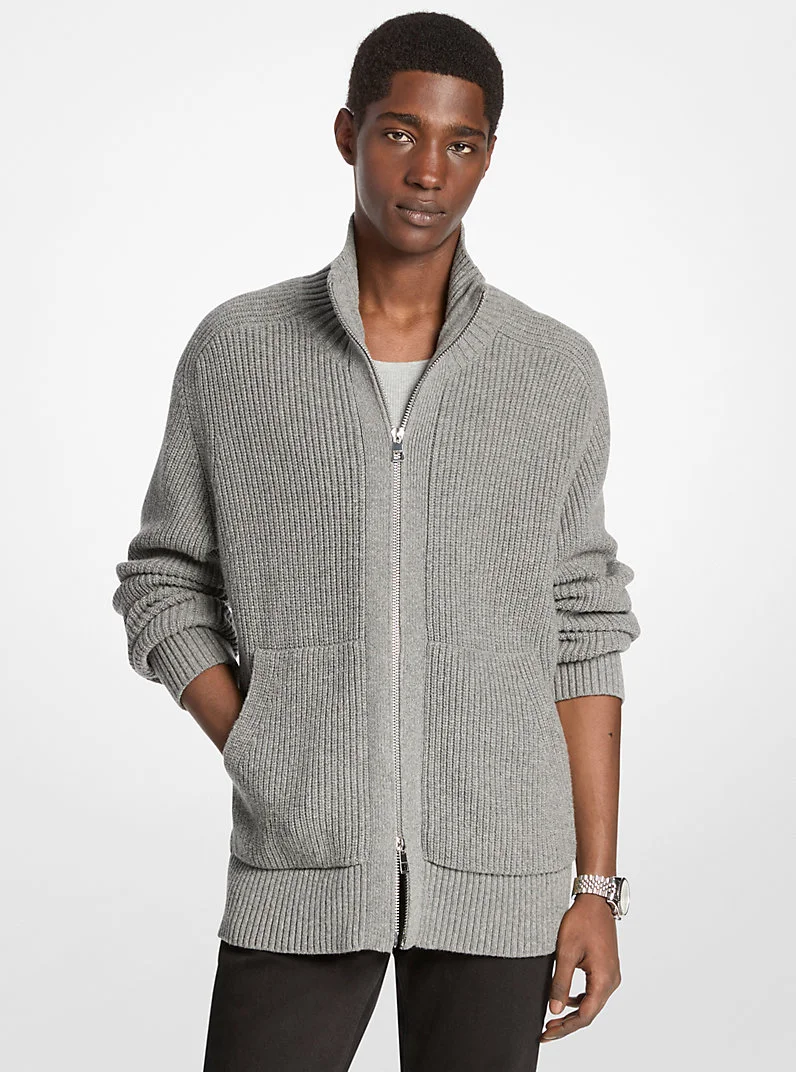 Wool Blend Zip-Up Sweater - 1