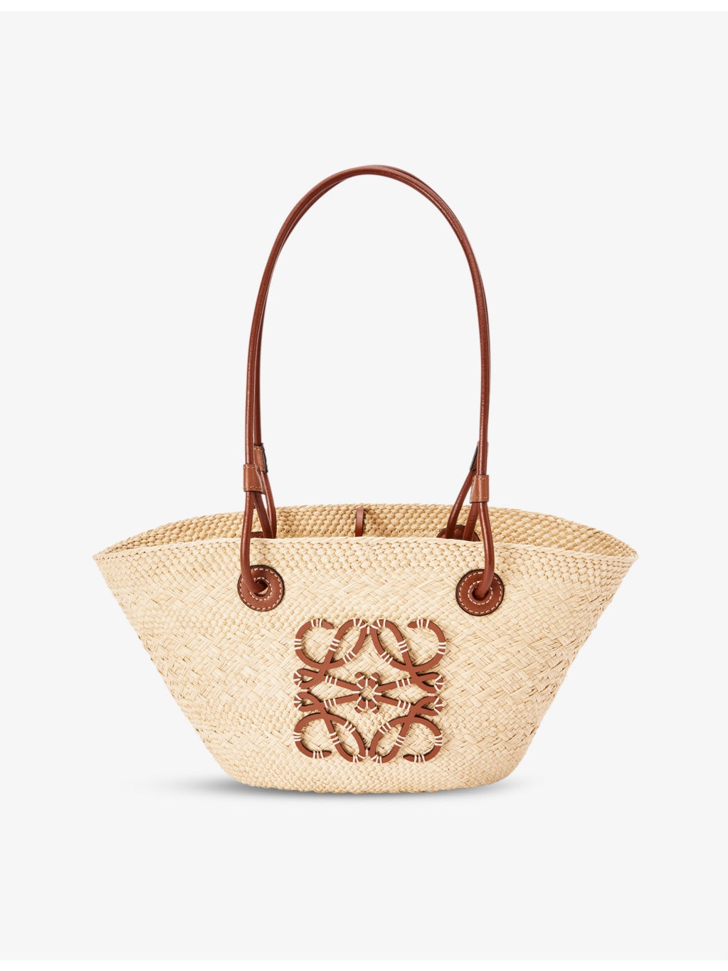 Anagram small iraca palm and leather basket bag - 1