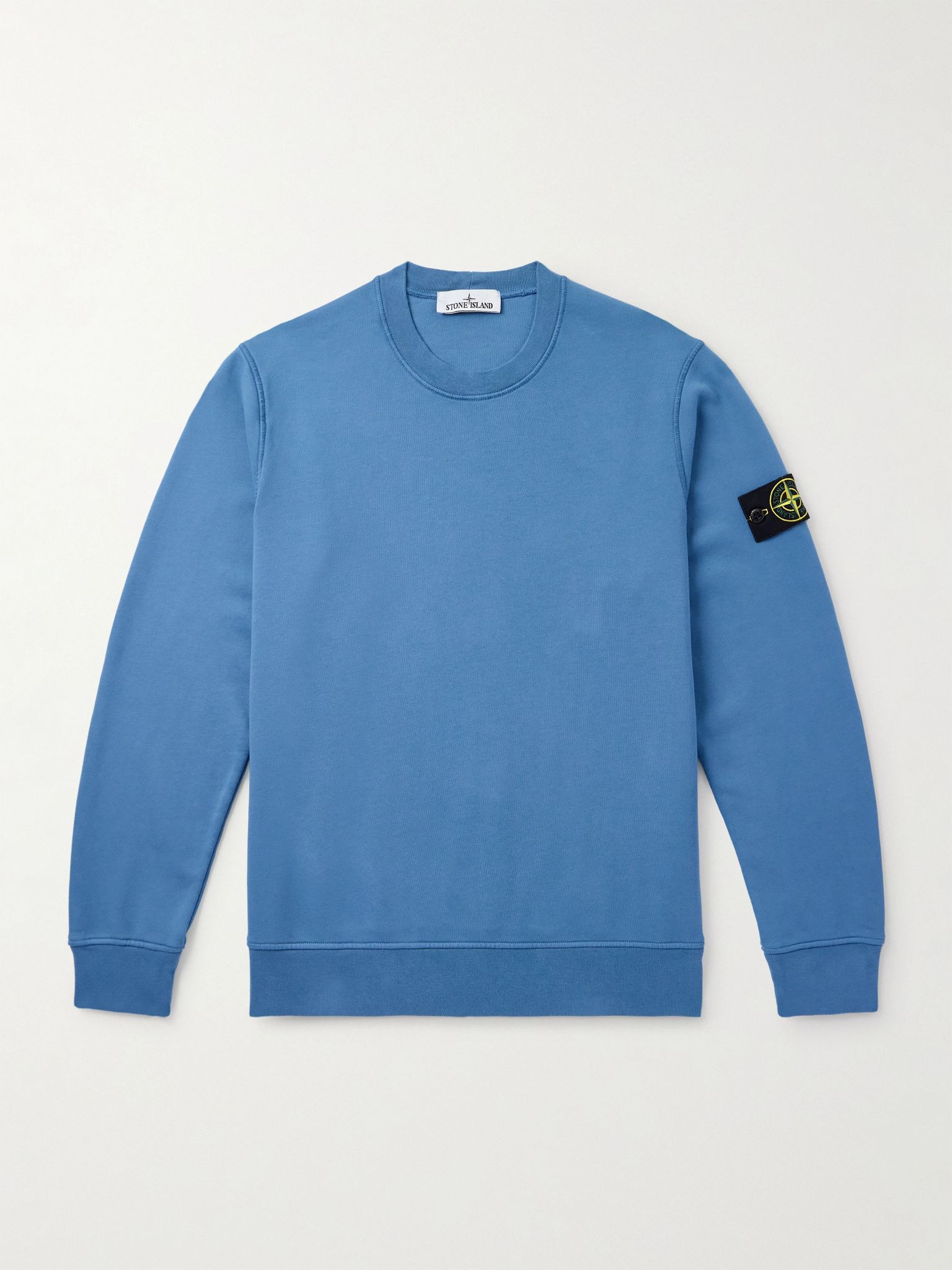 Logo-Appliquèd Garment-Dyed Organic Cotton-Jersey Sweatshirt Blue - 1