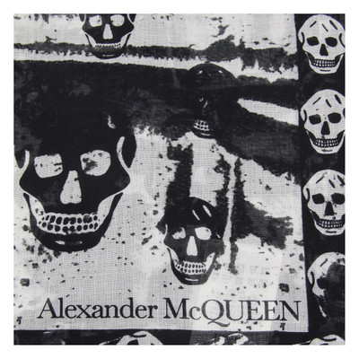 Alexander McQueen white and black silk blend scarf outlook