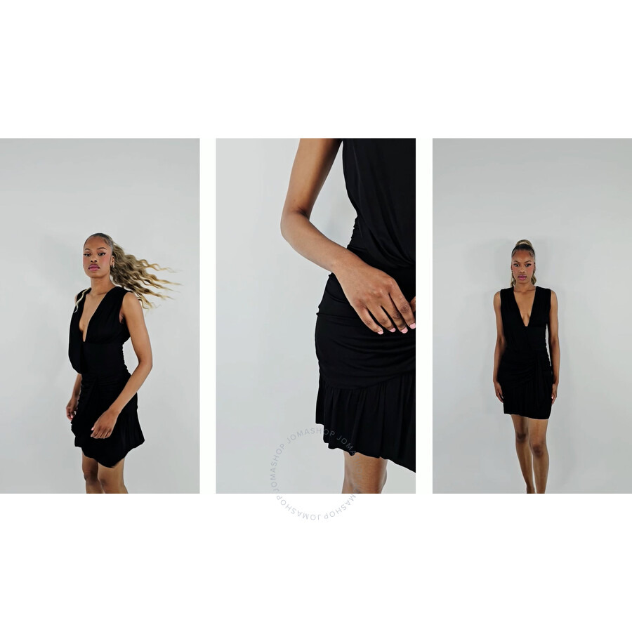 Balmain Ladies Black Ruched Asymmetrical Dress - 3