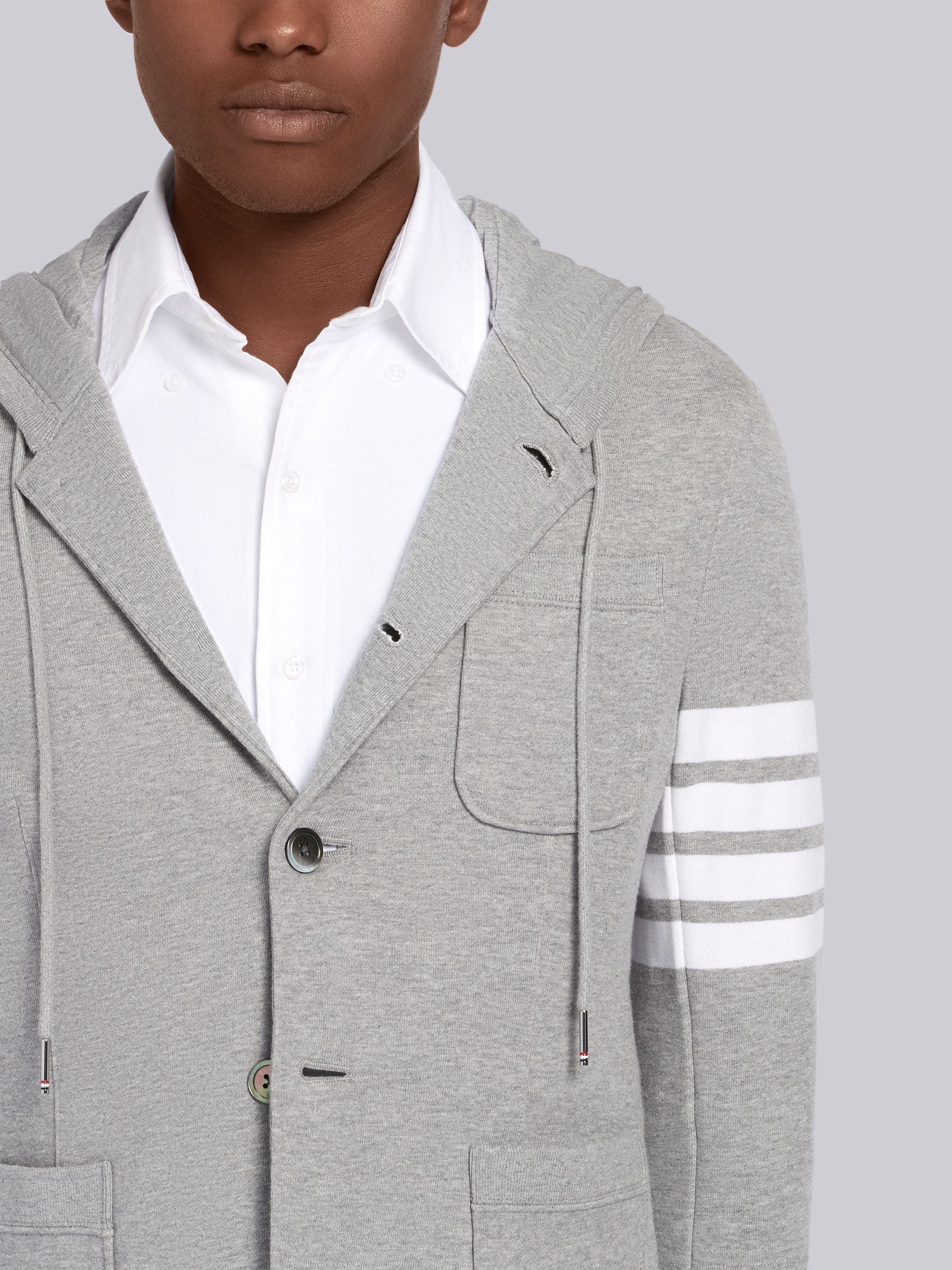 Light Grey Loopback Jersey 4-bar Hooded Sport Coat - 5