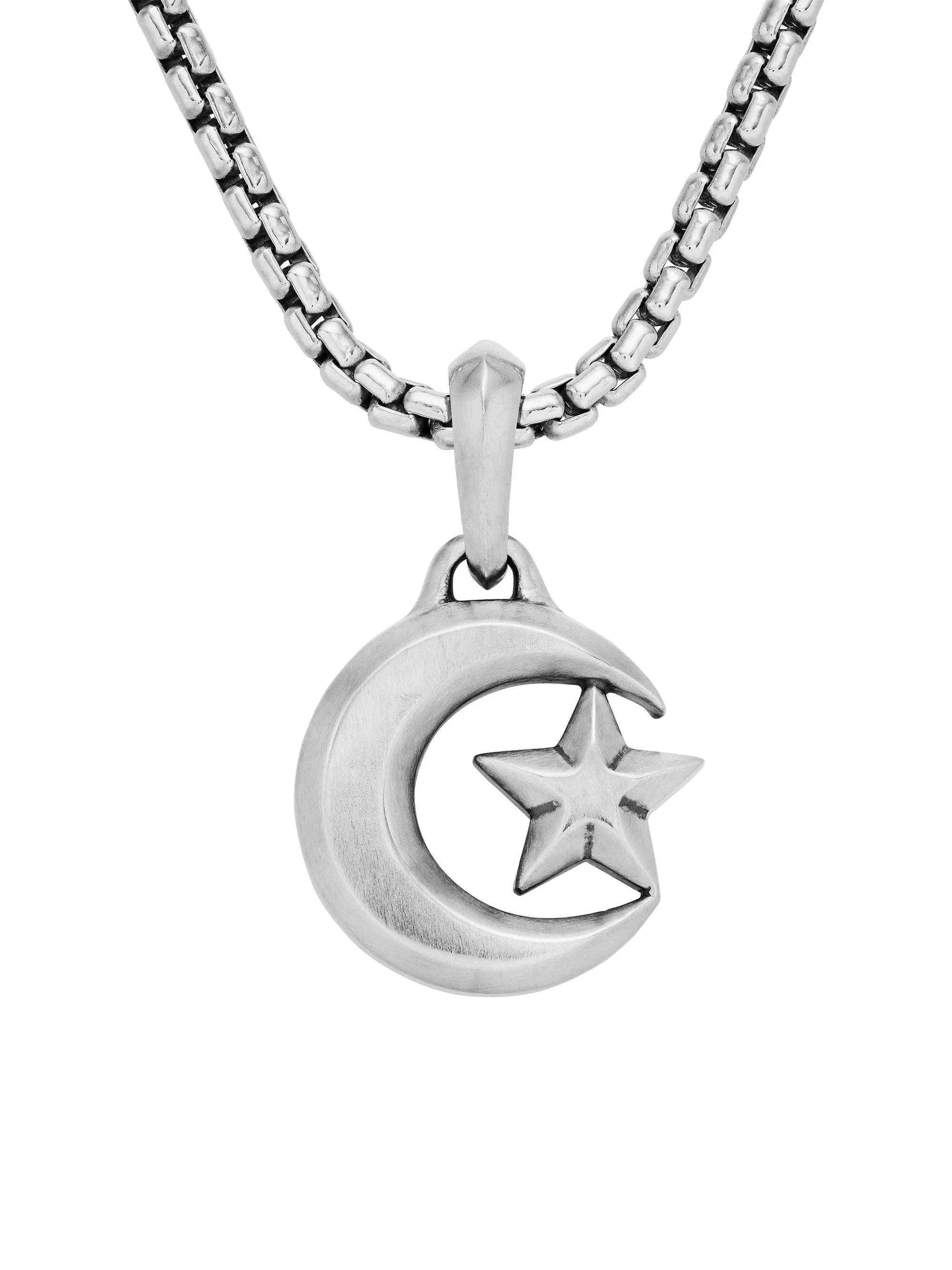 Men's Star and Crescent Amulet in Sterling Silver, 28.3MM - Silver - 1
