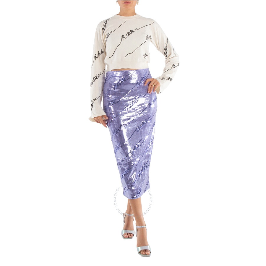 Rotate Birger Christensen Ladies Cannoli Cream Sequin Logo Sweater - 2
