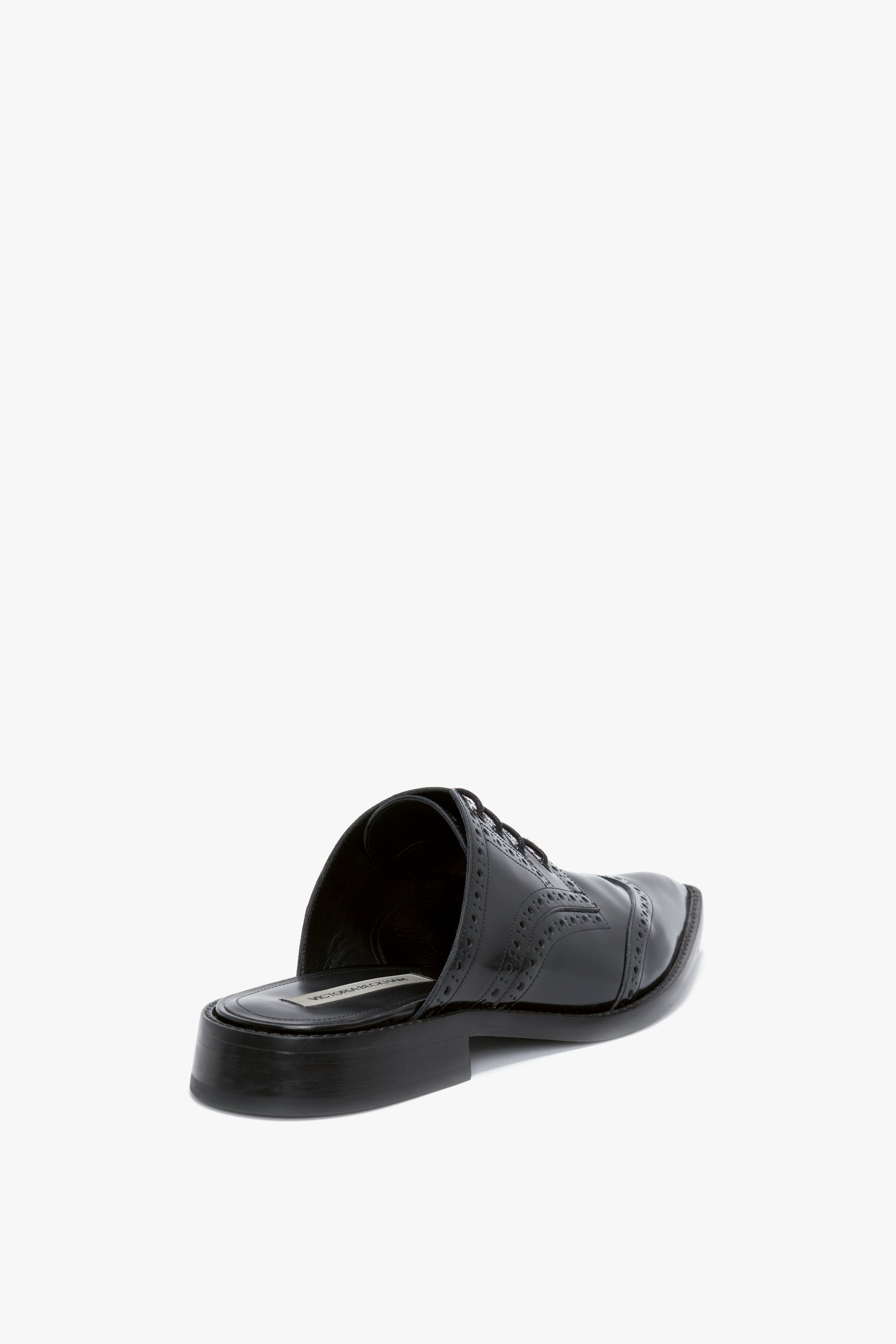 Flat Lace Up Mules In Black Leather - 3