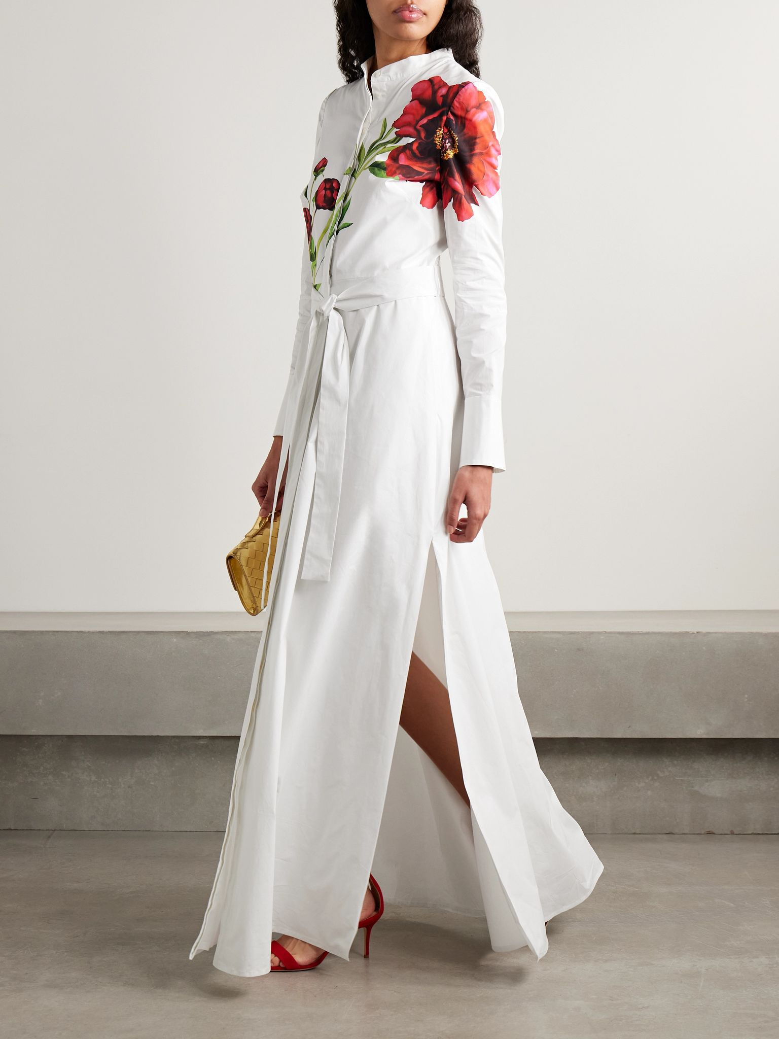 Belted floral-print cotton-blend poplin maxi shirt dress Multi - 2