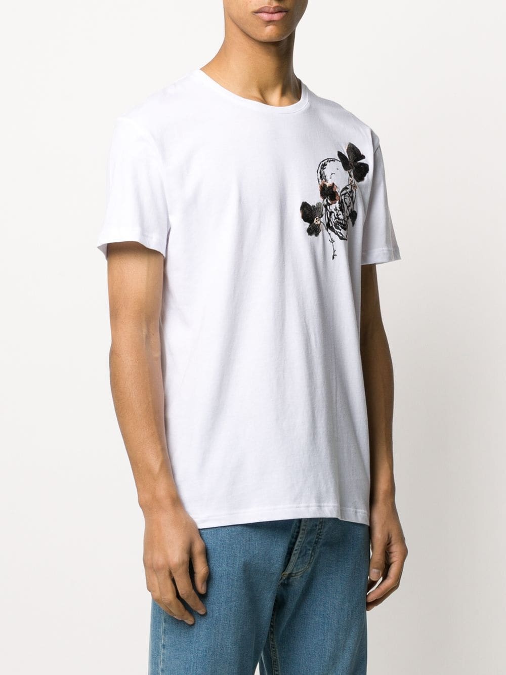 embroidered skull and flower t-shirt - 3