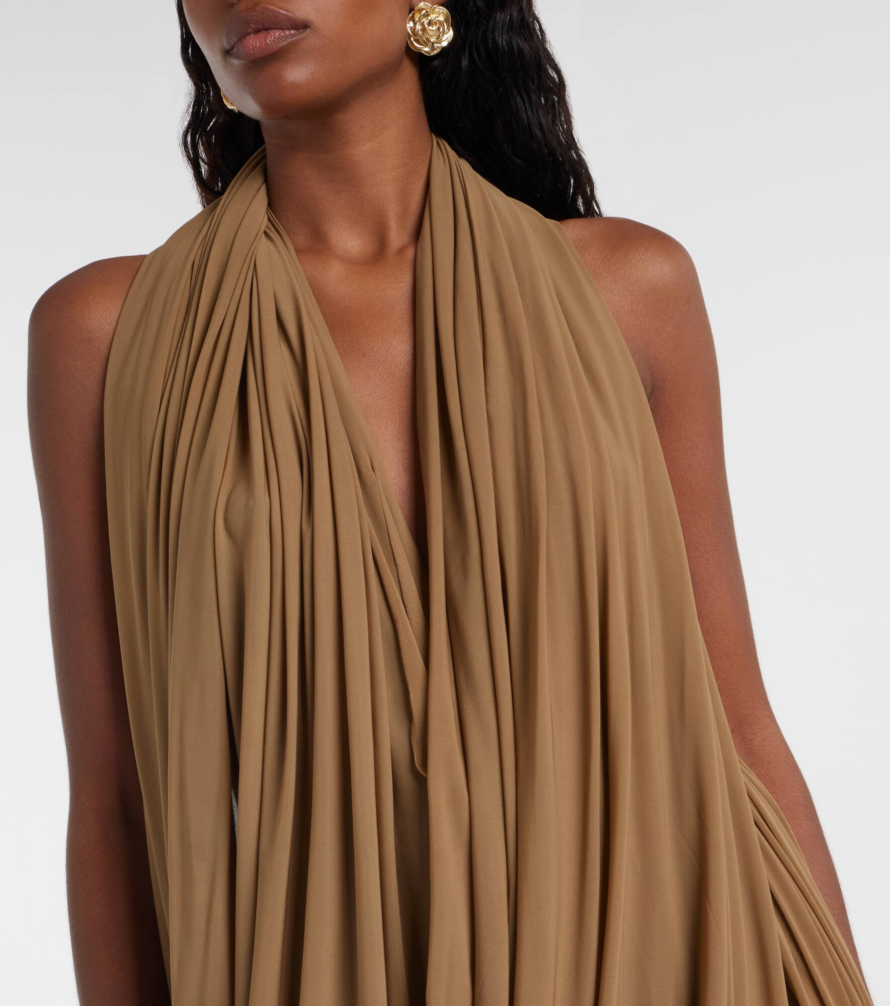 Draped halterneck sheer midi dress - 4
