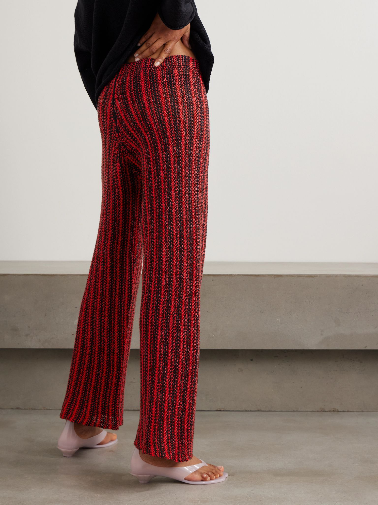 Nora Lite open-knit cotton wide-leg pants Red - 3