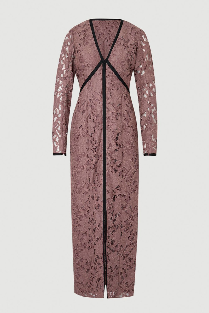 Plus Size Lace with black taping long sleeve woven maxi dress - 1