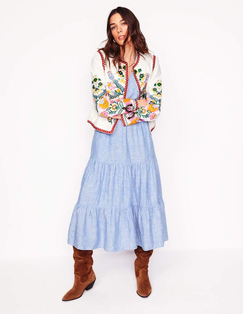 Anna Linen Tiered Midi Dress-Summer Blue Chambray 7