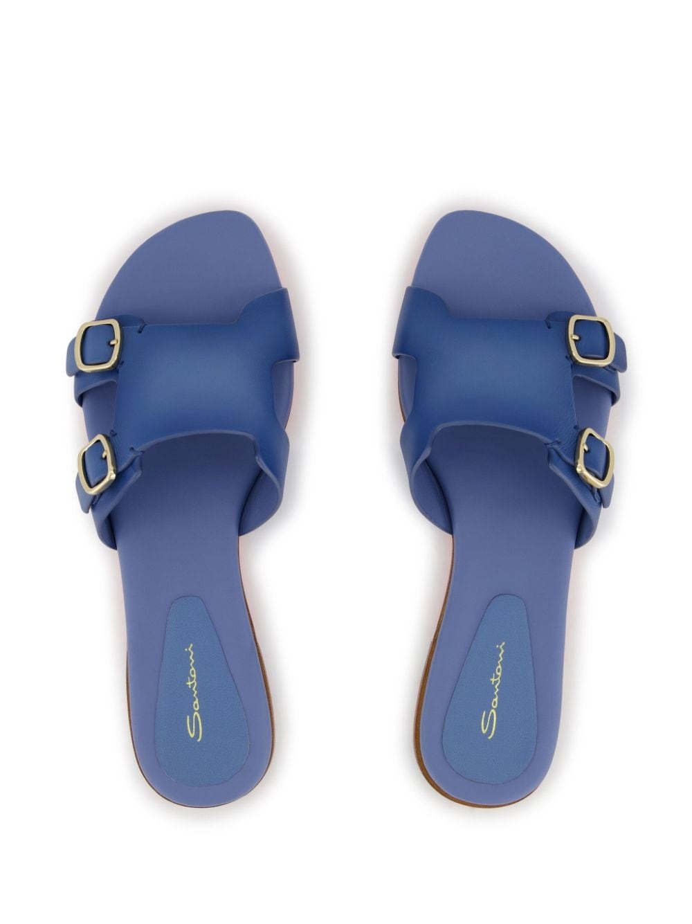 double-buckle leather slides - 4