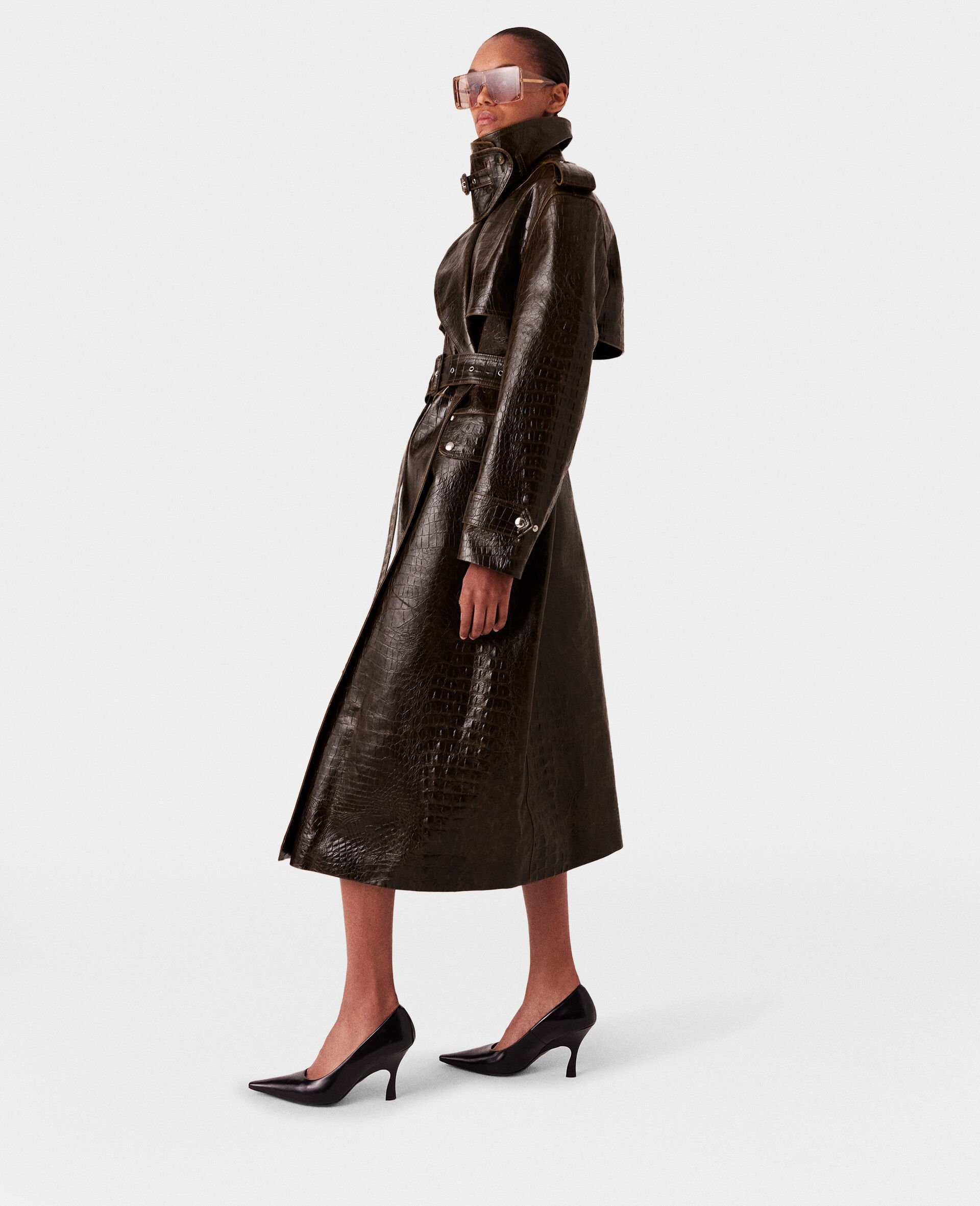Crocodile Embossed Trench Coat - 3