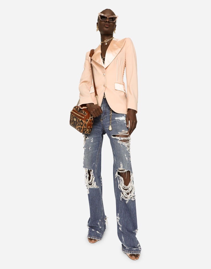 Single-breasted gabardine jacket with lacing - 3