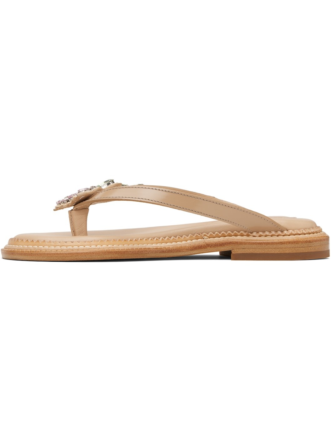 Beige Embellished Flower Flip-Flops - 3