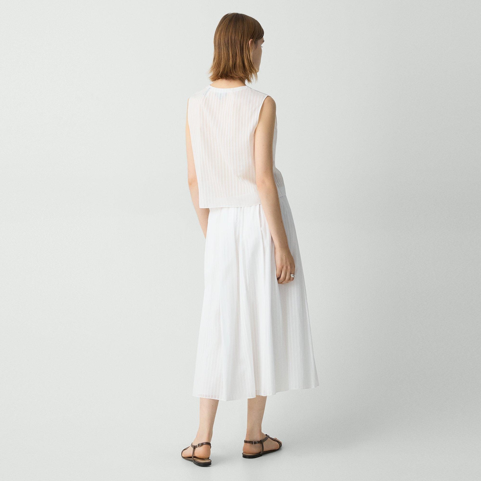 Pleated A-Line Skirt in Linear Cotton - 4