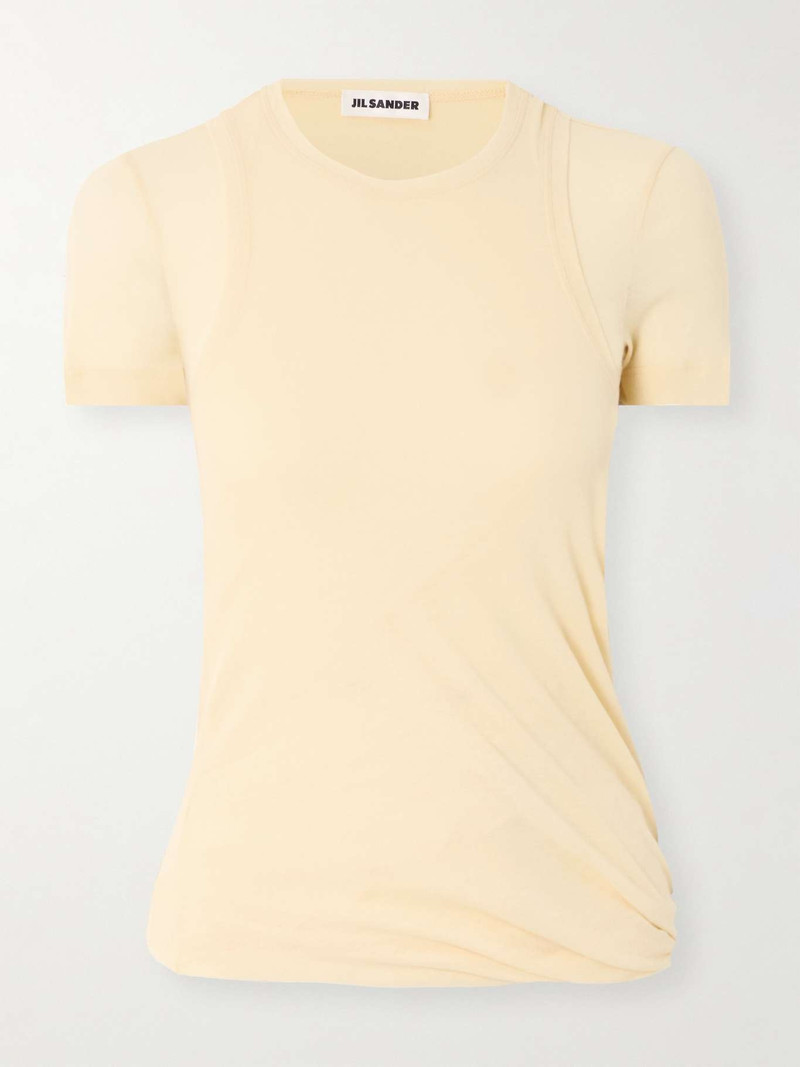 Layered cotton-crepe T-shirt Beige - 1
