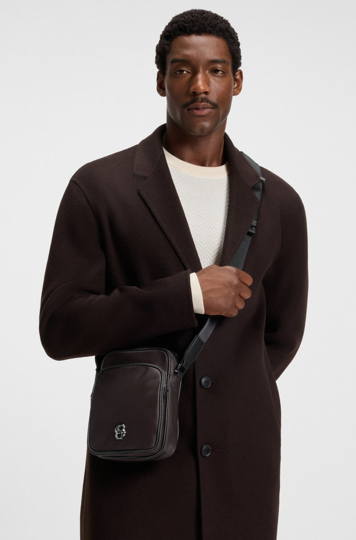TWILL REPORTER BAG WITH DOUBLE B MONOGRAM - 4
