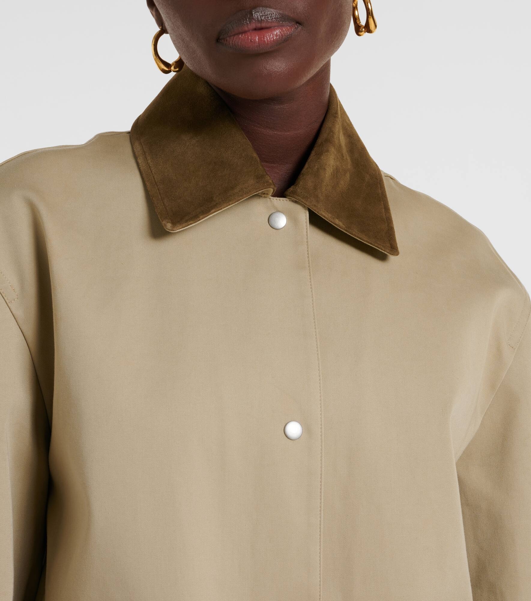 Suede-trimmed cotton gabardine jacket - 4