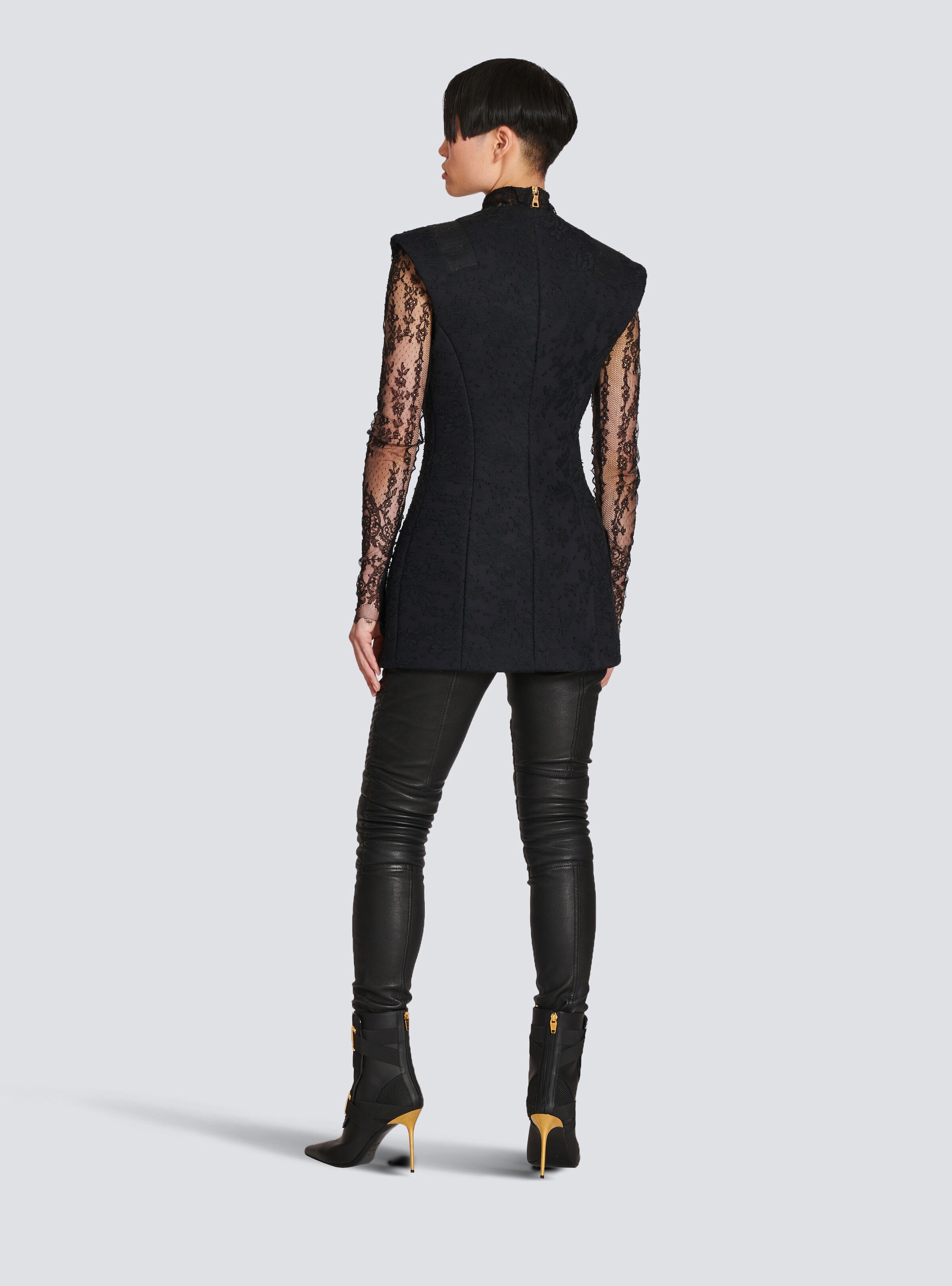 Sleeveless cotton lace blazer - 4