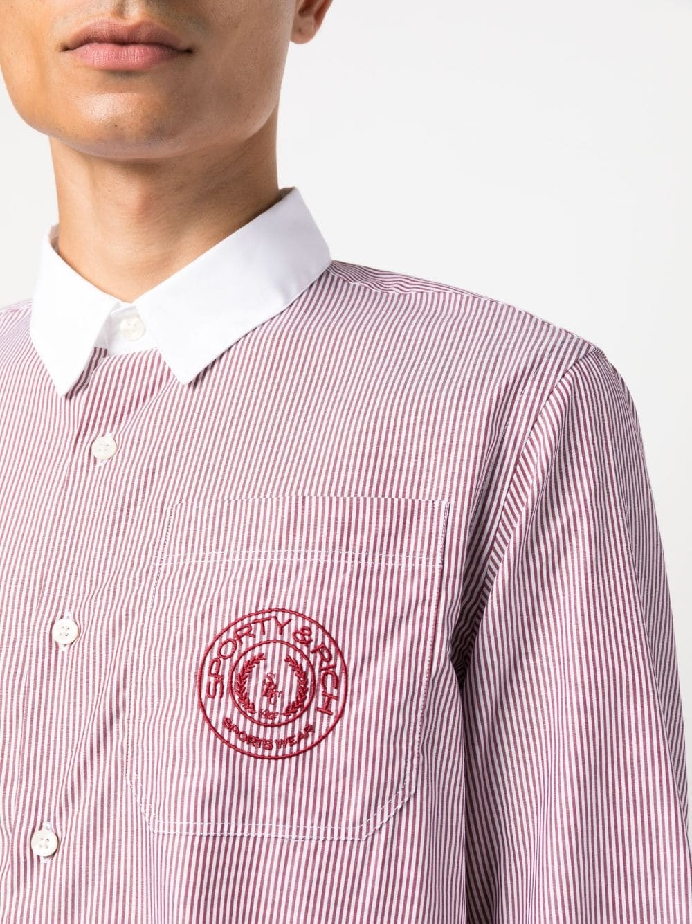 logo-embroidered striped cotton shirt - 6