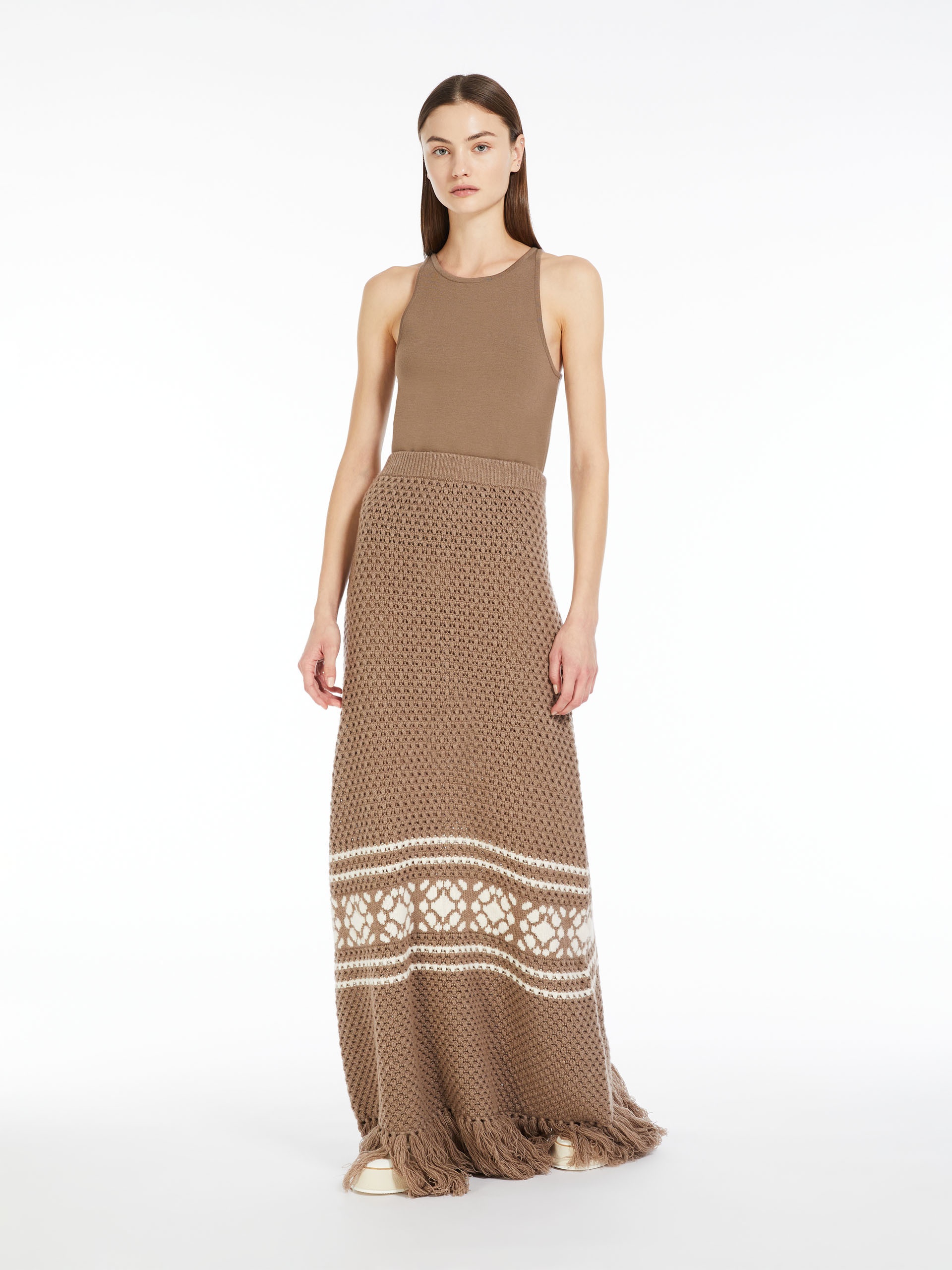 GANGE Wool and cashmere skirt with fringes - 2