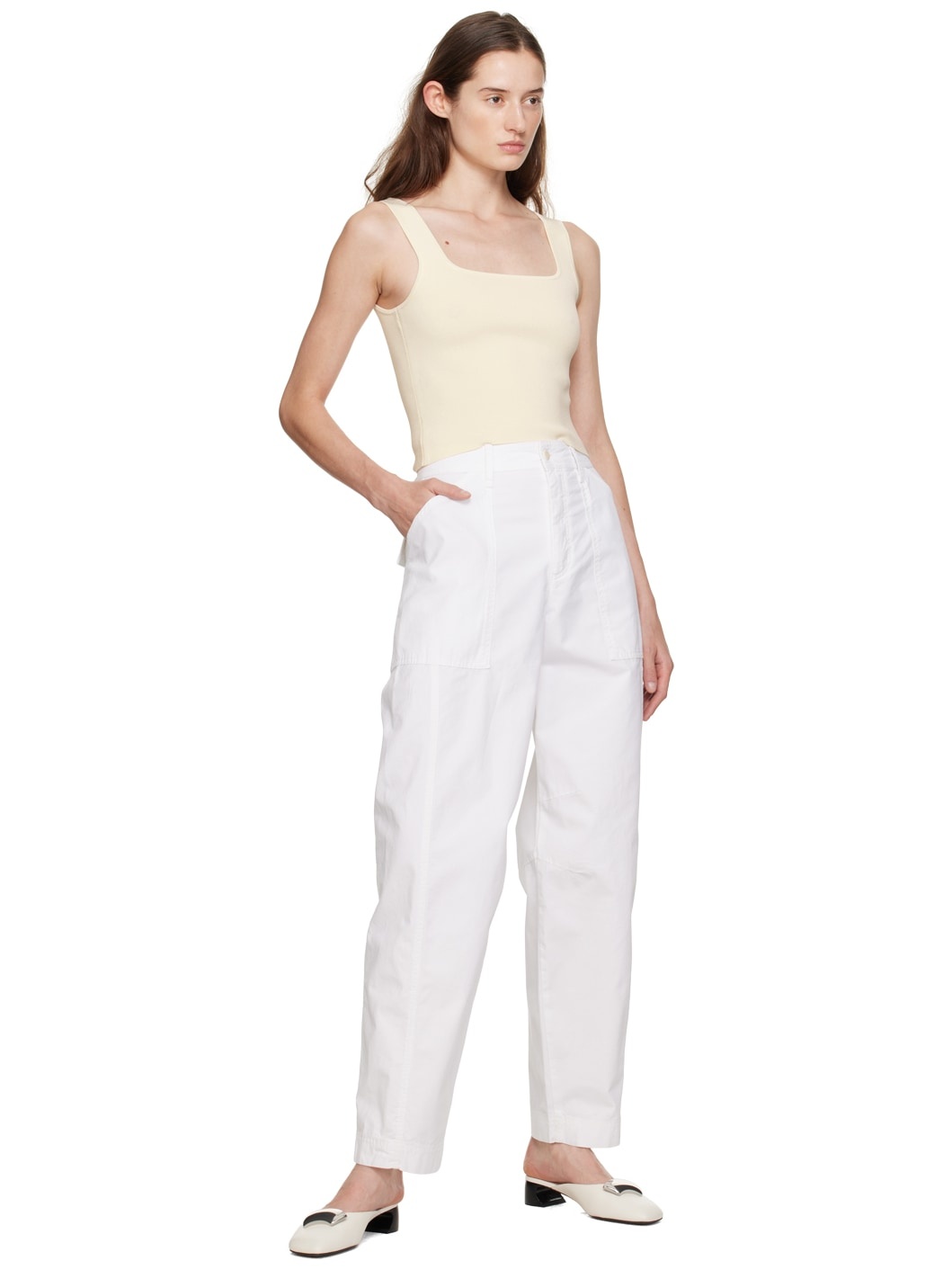 White Relaxed-Fit Trousers - 4
