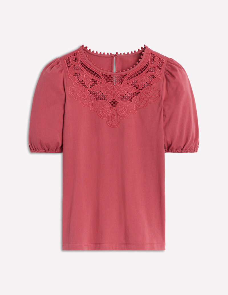 Cutwork Puff Sleeve T-Shirt-Teracotta 1