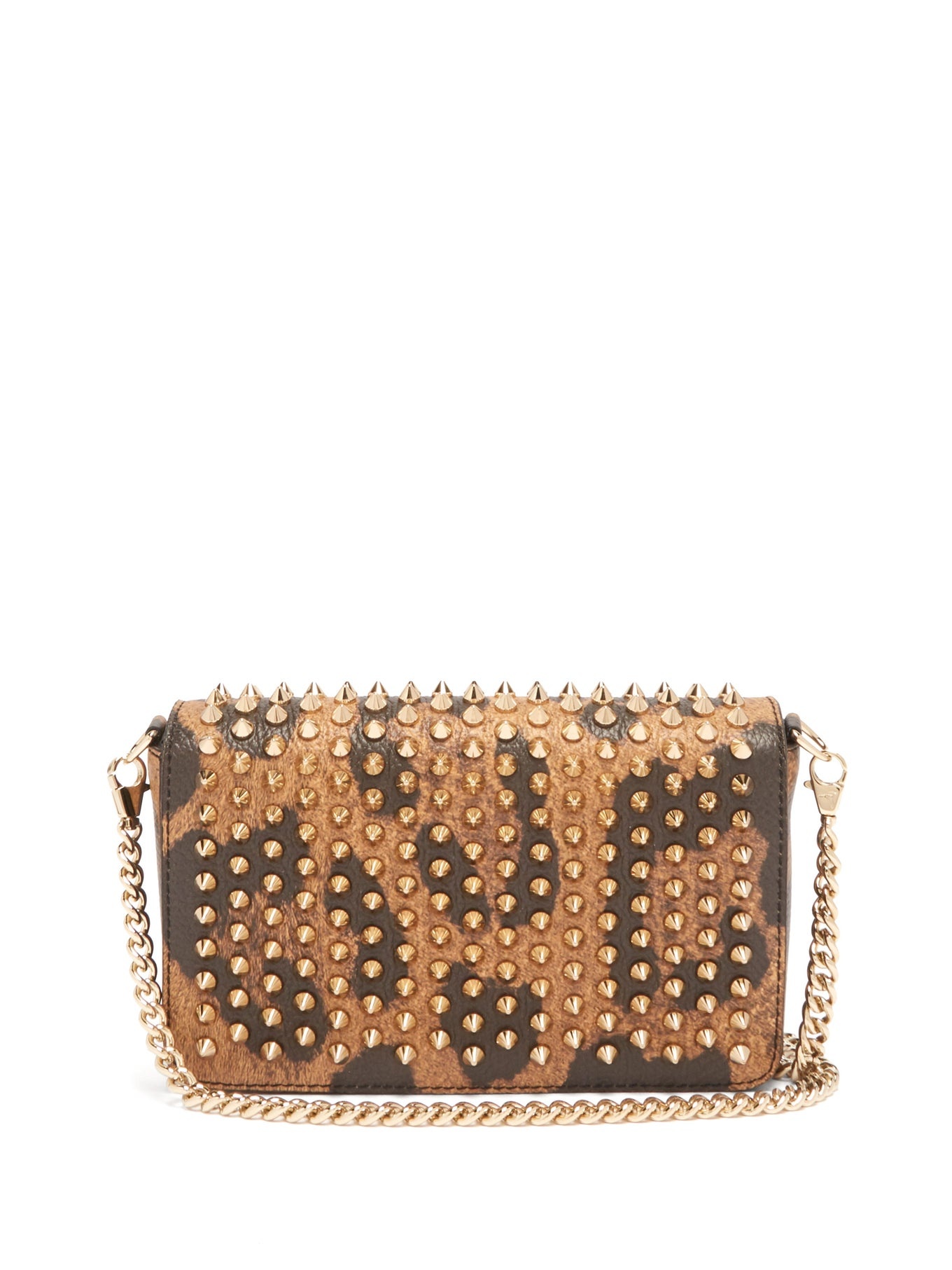 Zoomi leopard-print leather and spike clutch - 1