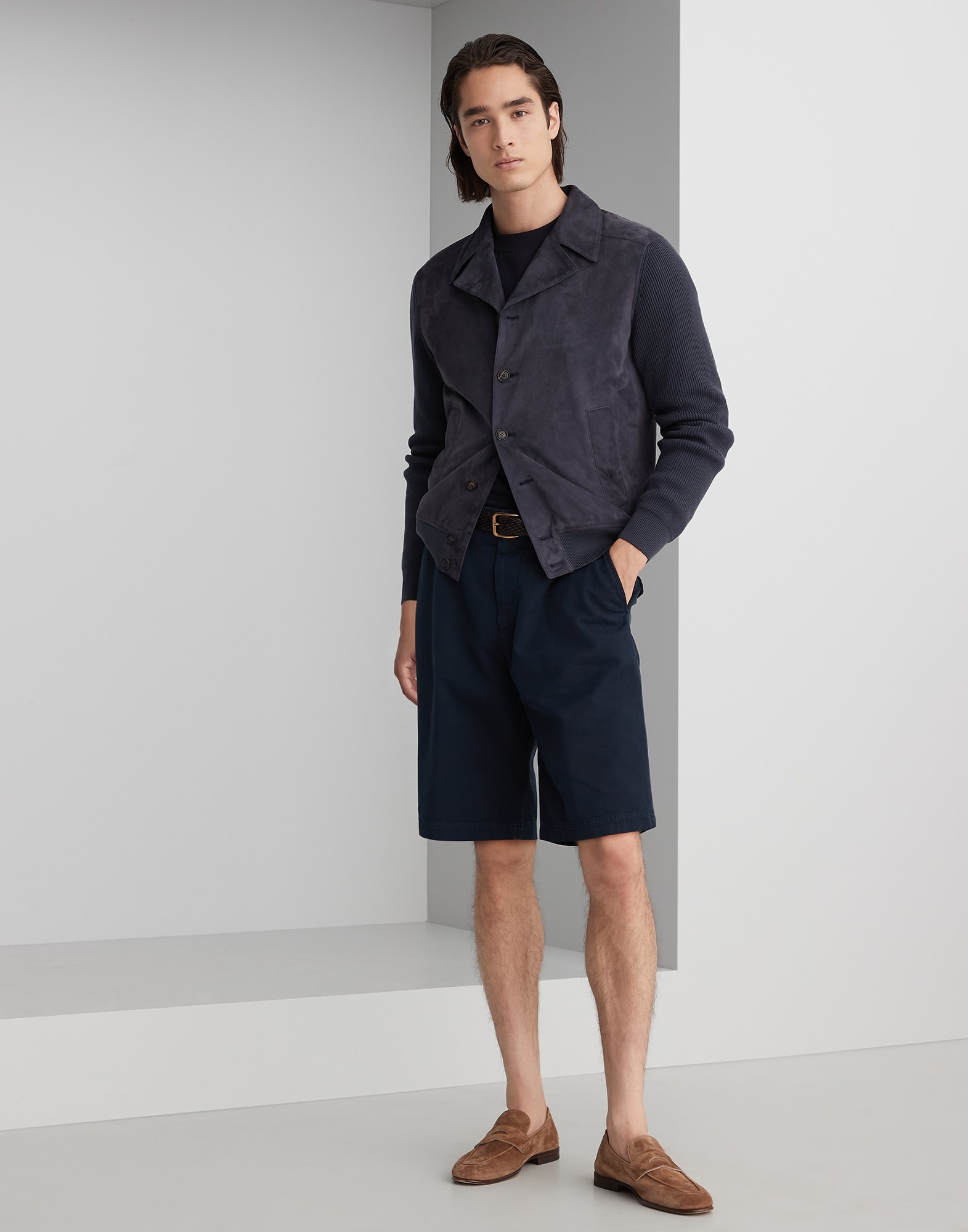 Garment-dyed basic fit Bermuda shorts in twisted cotton gabardine - 4
