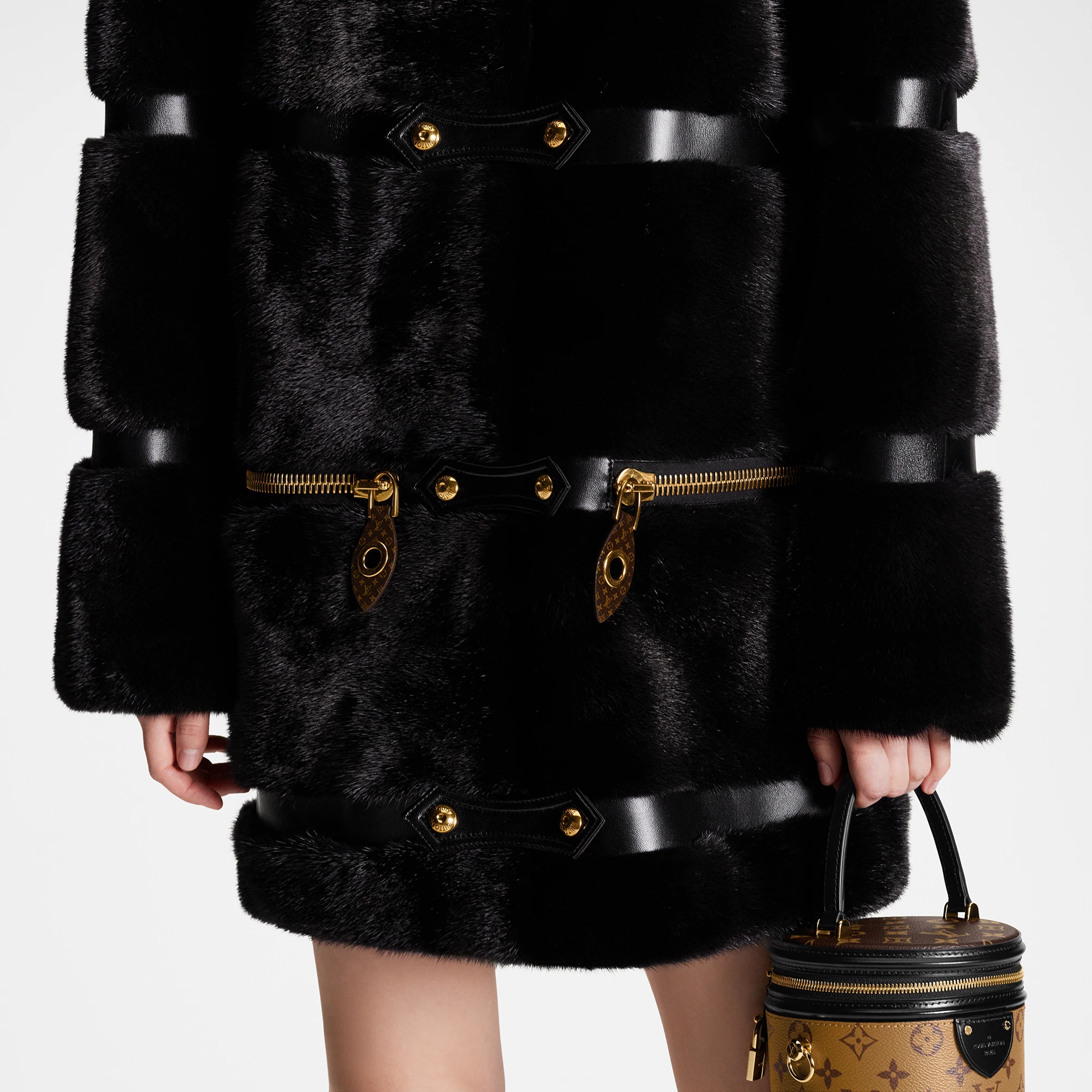 Leather Strip Black Mink Coat - 2