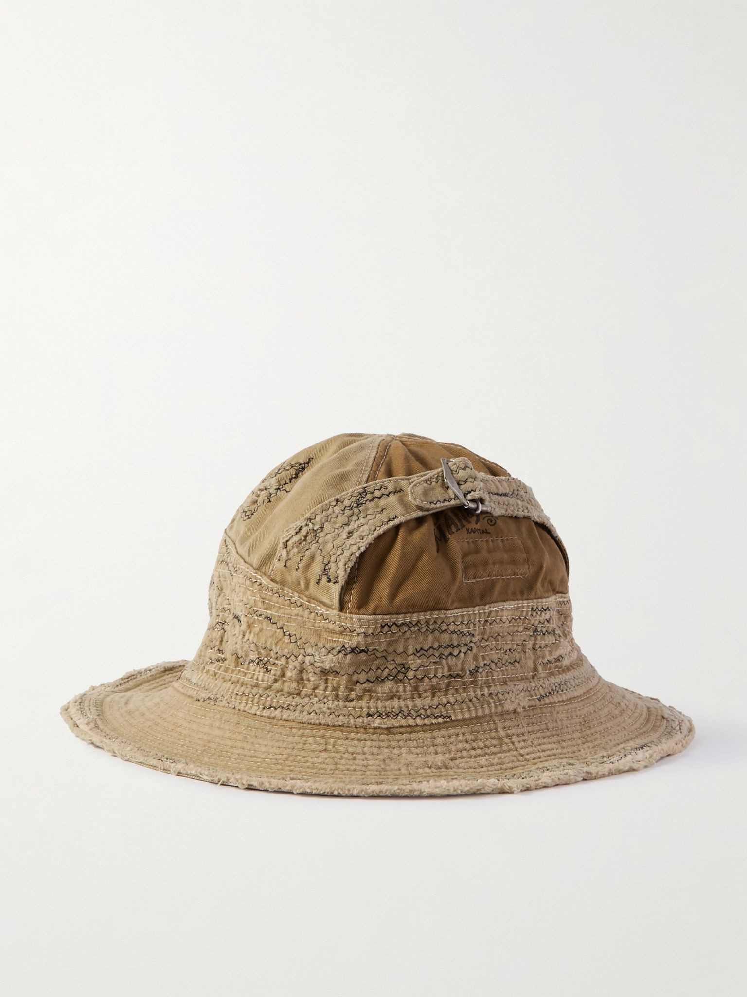 The Old Man and the Sea Buckled Distressed Cotton-Twill Bucket Hat Beige - 3
