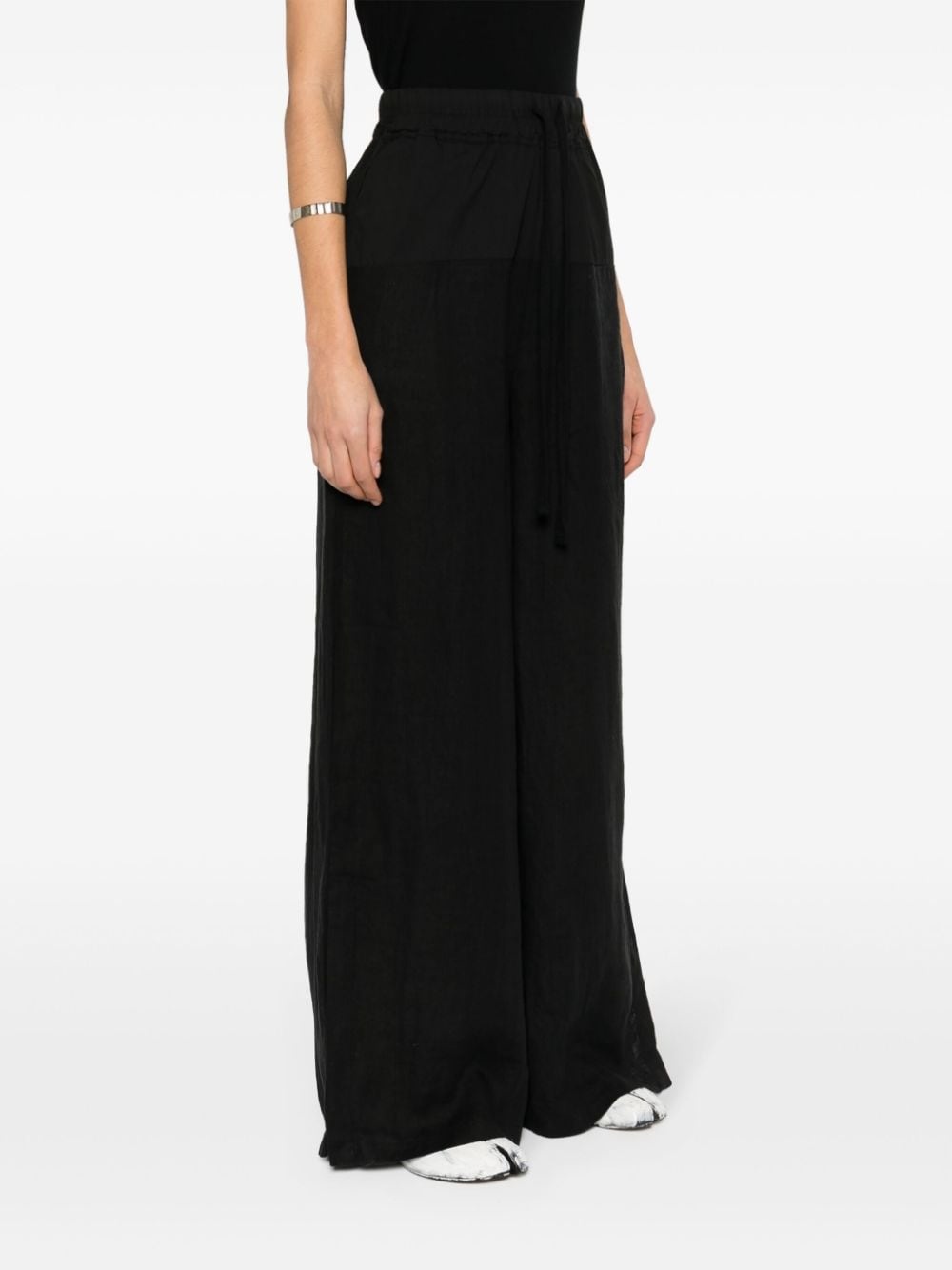 chambray linen wide trousers - 3