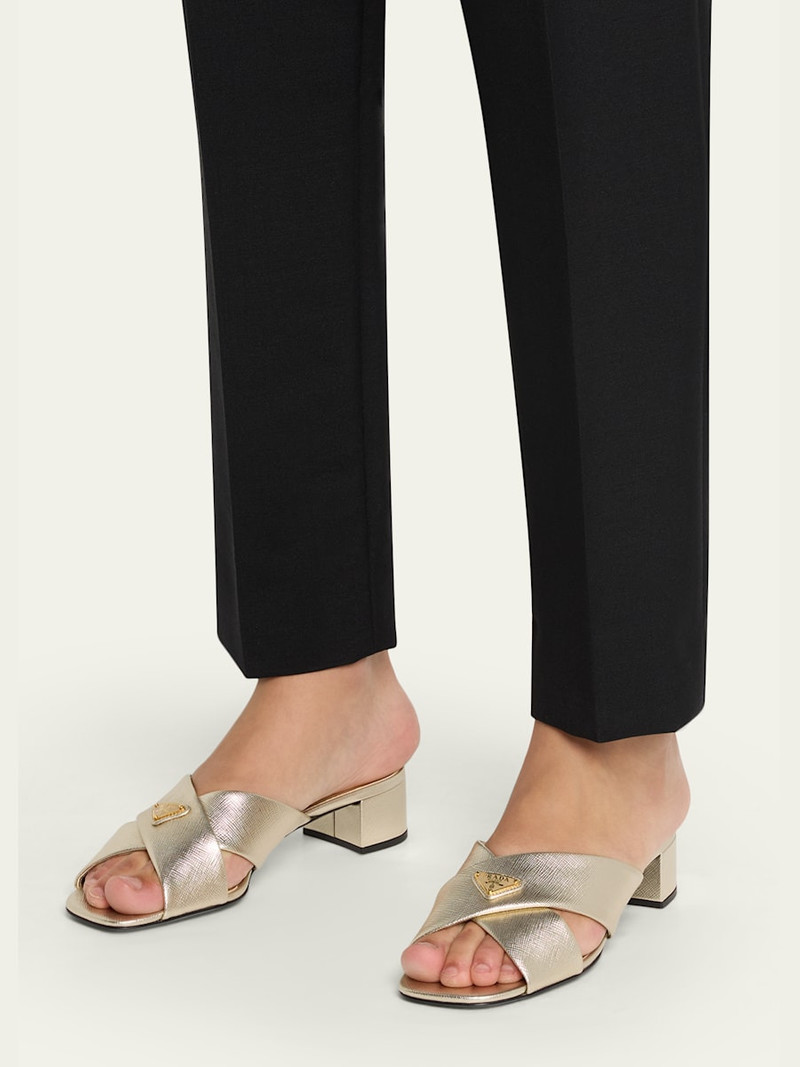 Prada 35mm Triangle Logo Metallic Leather Mule Sandals outlook